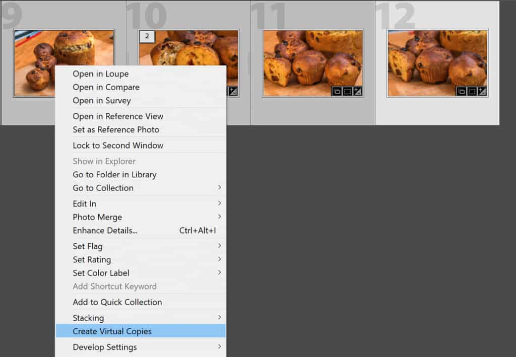 Creating virtual copies in Lightroom Classic