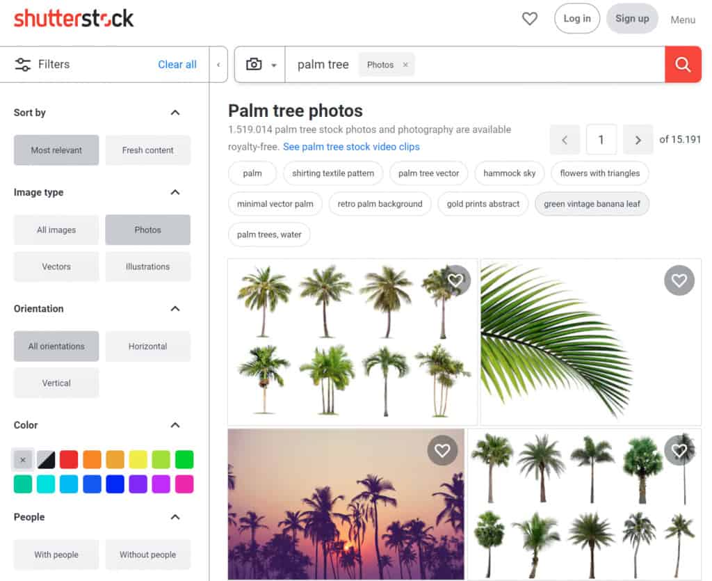 Searching for palm trees on a microstock photography agency